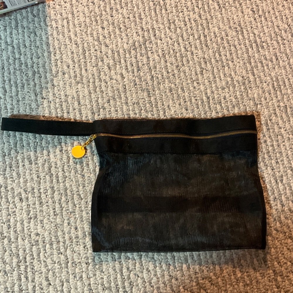 Black Mesh Wristlet with Yellow Zipper Pull